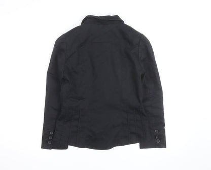 H&M Women Black Cotton Blend Blazer Jacket Size 2 Regular