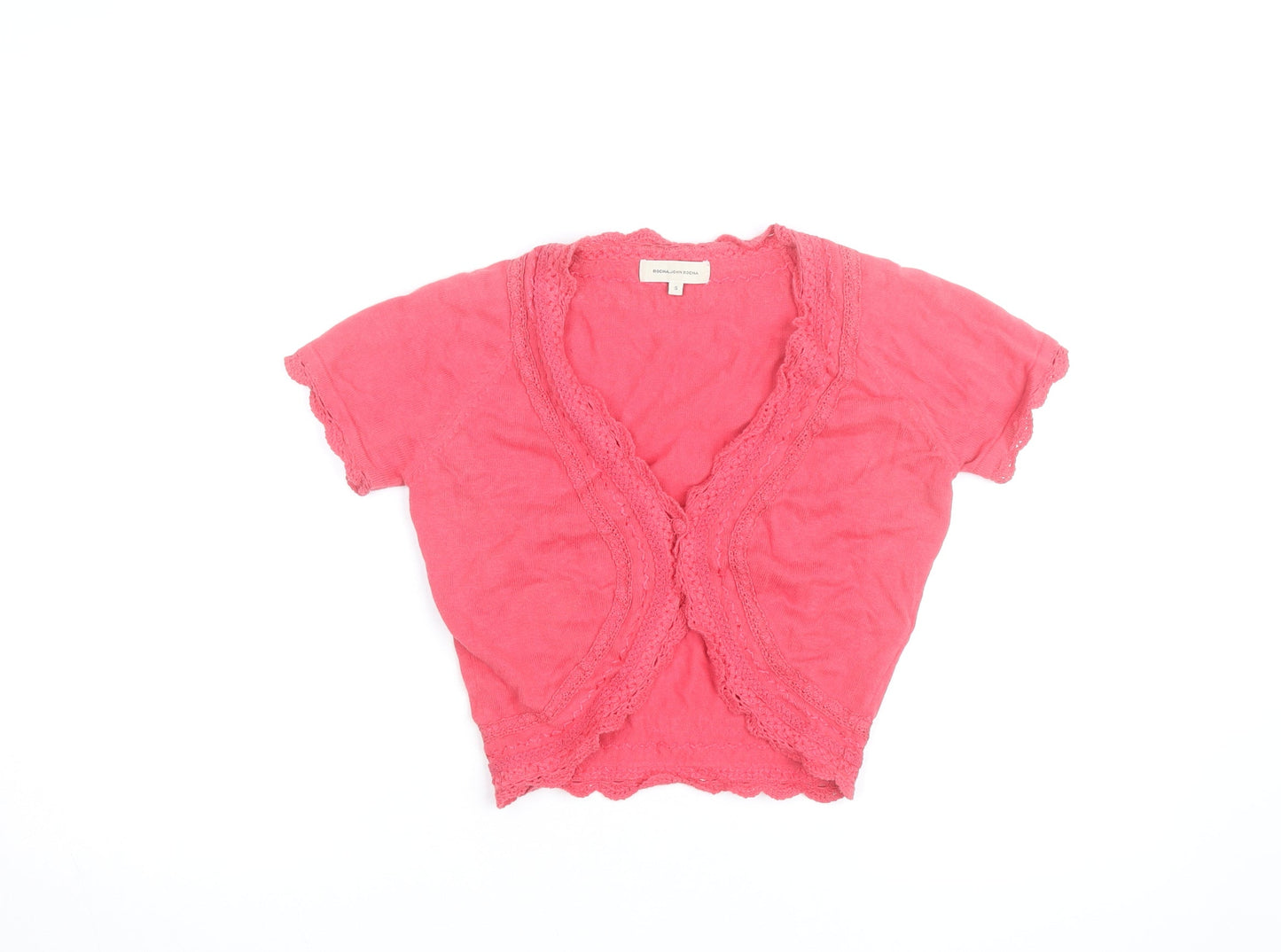 Rocha.John Rocha Women’s Pink Cropped Crochet V-Neck Blouse Size S