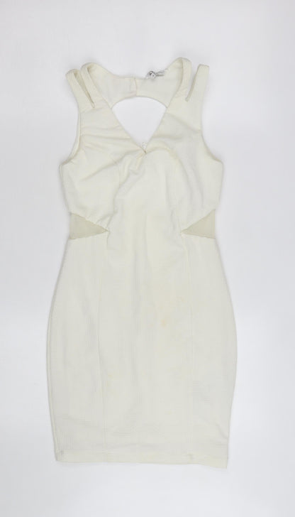 New Look Women's Ivory Bodycon Cut Out Short Dress Size 8