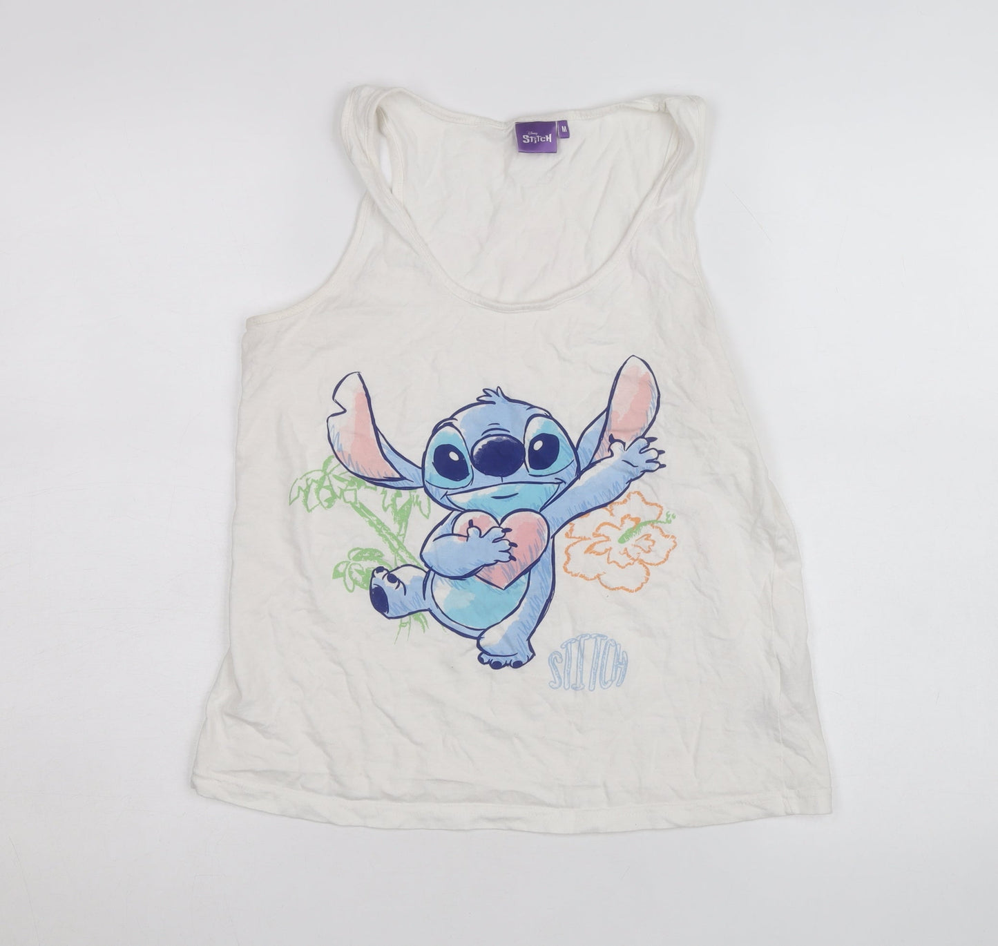 Disney Stitch Women's White Camisole Tank Top M Cotton Casual Cute