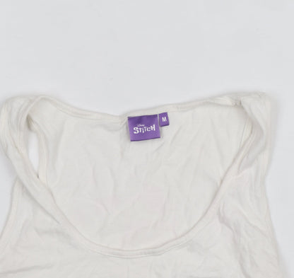 Disney Stitch Women's White Camisole Tank Top M Cotton Casual Cute