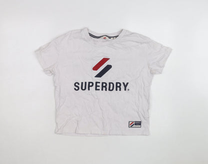 Superdry Women's White Cotton T-Shirt Size 10 Short Sleeve Logo Top