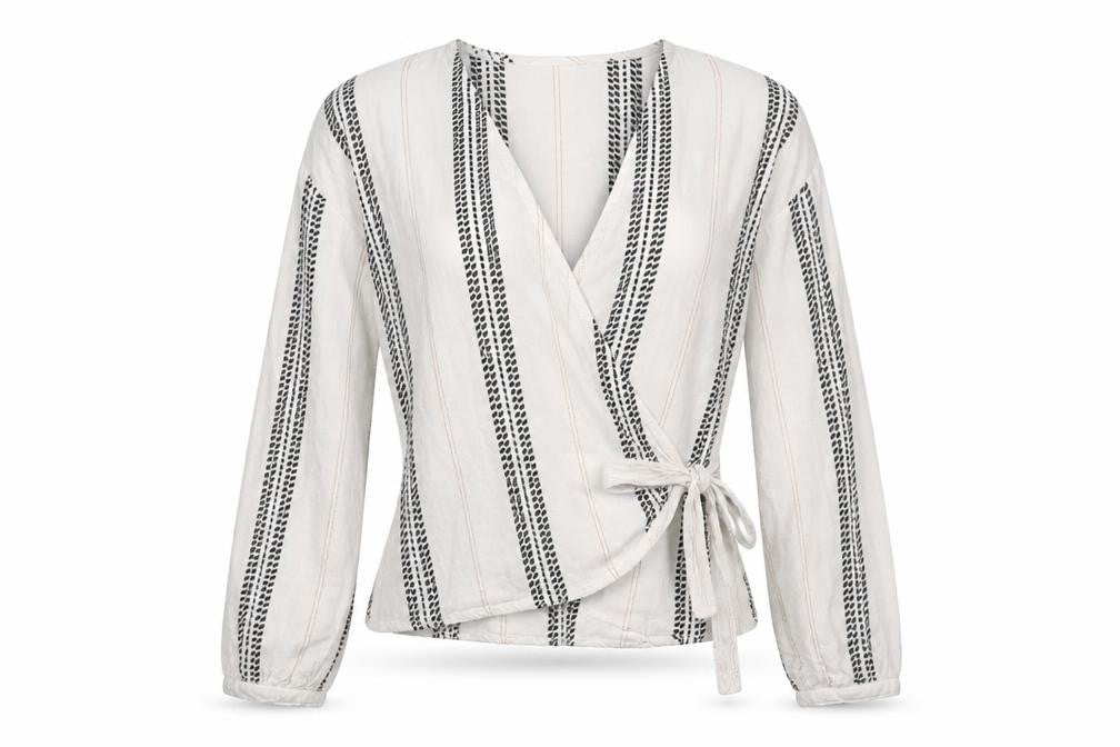 New Look Women's White Striped Wrap Blouse Size 6 Long Sleeve