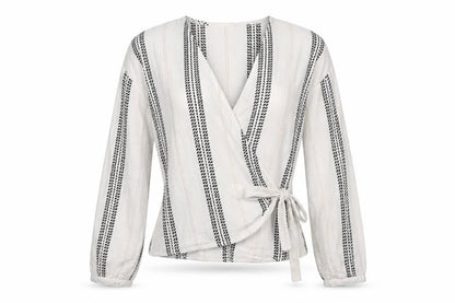 New Look Women's White Striped Wrap Blouse Size 6 Long Sleeve