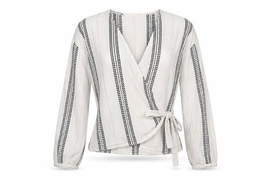 New Look Women's White Striped Wrap Blouse Size 6 Long Sleeve