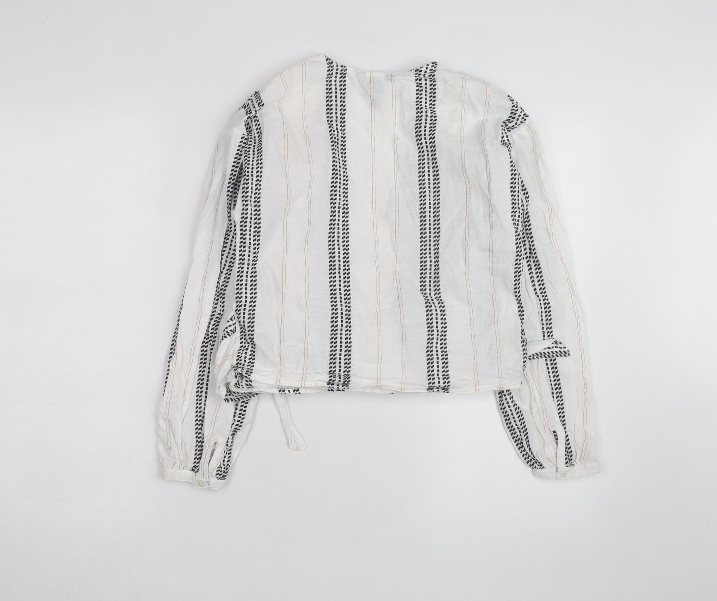 New Look Women's White Striped Wrap Blouse Size 6 Long Sleeve