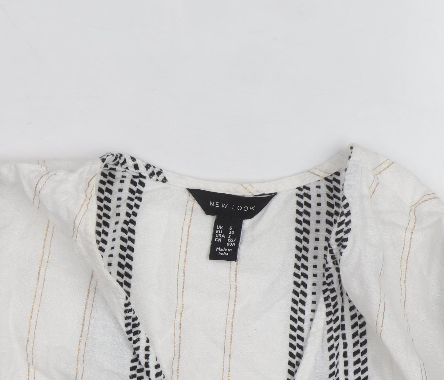 New Look Women's White Striped Wrap Blouse Size 6 Long Sleeve