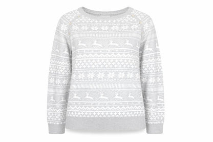 Mantaray Women's Grey Fair Isle Button Crew Neck Jumper Size 14