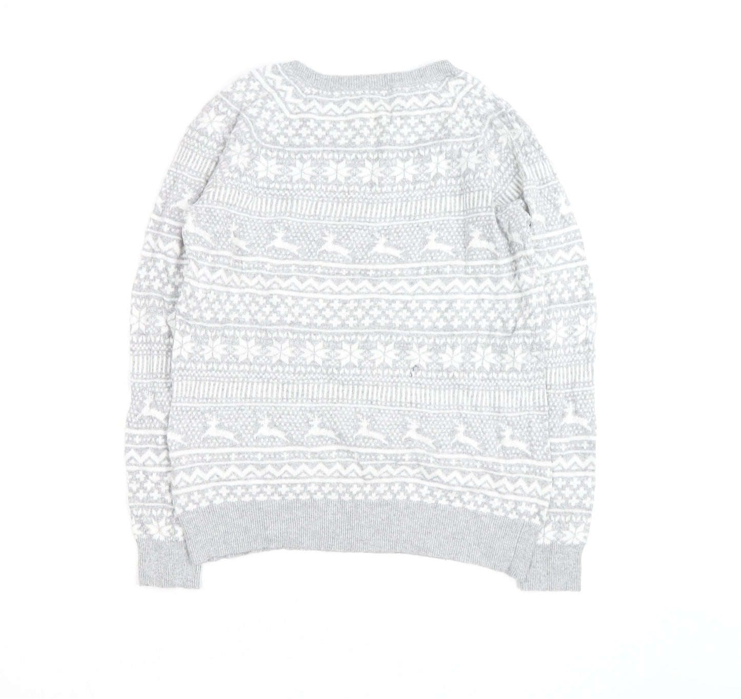 Mantaray Women's Grey Fair Isle Button Crew Neck Jumper Size 14