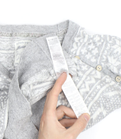 Mantaray Women's Grey Fair Isle Button Crew Neck Jumper Size 14