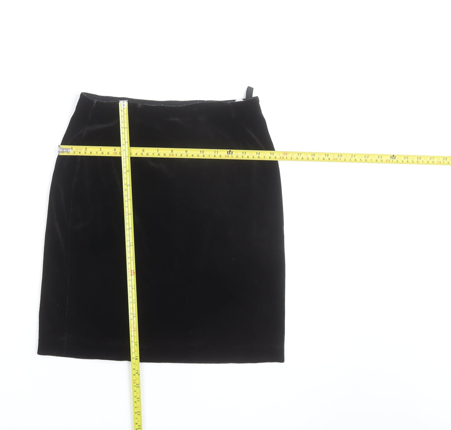 St Michael Women’s Black Velvet Pencil Skirt Size 12 Knee Length Vintage