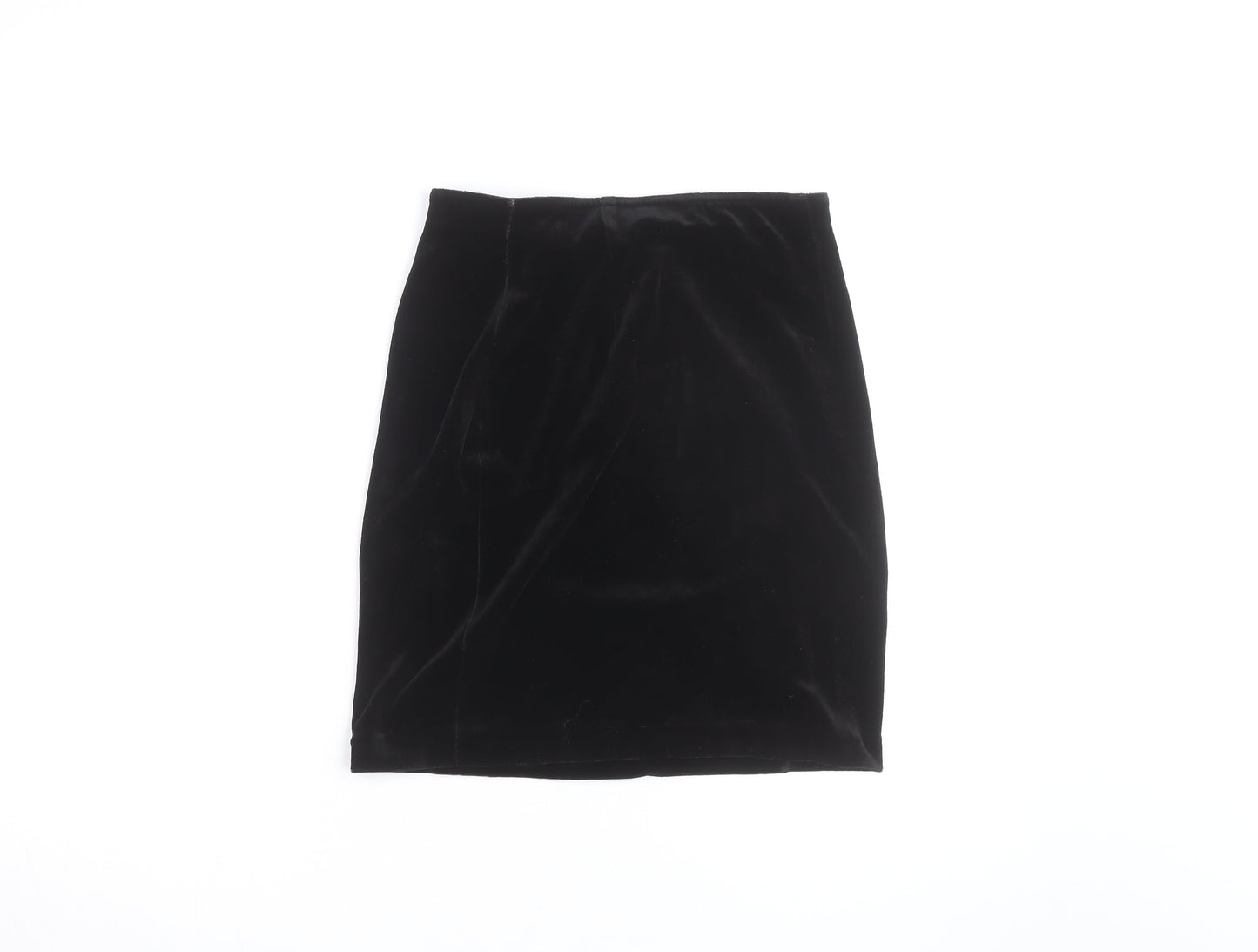 St Michael Women’s Black Velvet Pencil Skirt Size 12 Knee Length Vintage