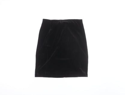 St Michael Women’s Black Velvet Pencil Skirt Size 12 Knee Length Vintage
