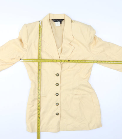 Tina Hagen Women Beige Long Sleeve Single-Breasted Silk Rayon Blazer S