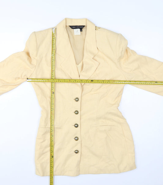 Tina Hagen Women Beige Long Sleeve Single-Breasted Silk Rayon Blazer S