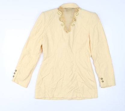 Tina Hagen Women Beige Long Sleeve Single-Breasted Silk Rayon Blazer S