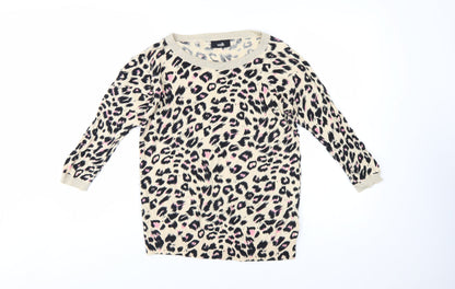 Wallis Women Beige Leopard Print Long Sleeve Jumper Size S