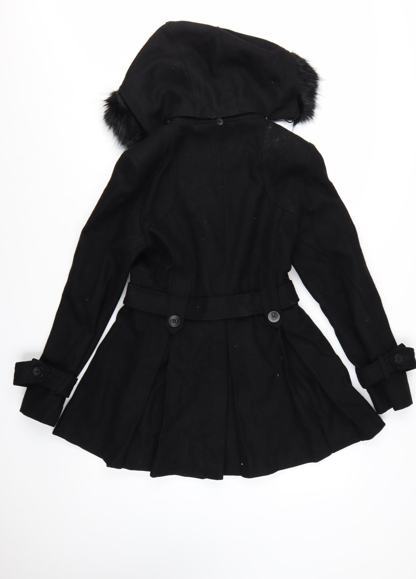 Warehouse Women's Black Wool Blend Belted Pea Coat UK 12