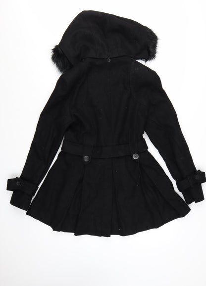 Warehouse Women's Black Wool Blend Belted Pea Coat UK 12