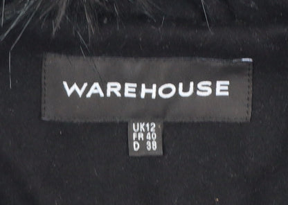 Warehouse Women's Black Wool Blend Belted Pea Coat UK 12