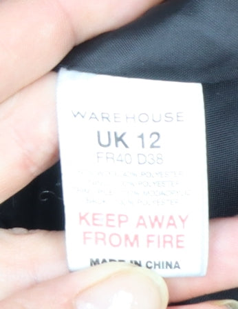 Warehouse Women's Black Wool Blend Belted Pea Coat UK 12
