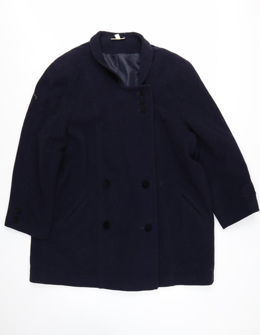 Living Women's Blue Wool Overcoat Size 20 Lined Button Classic Style