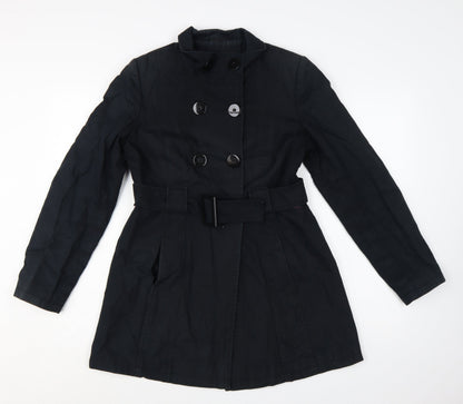 Jane Norman Women's Black Trench Coat Size 10 Belted Cotton