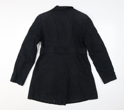 Jane Norman Women's Black Trench Coat Size 10 Belted Cotton