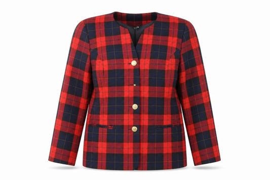 Hamells Womens Red Tartan Check Blazer Jacket UK 20 Classic Lined