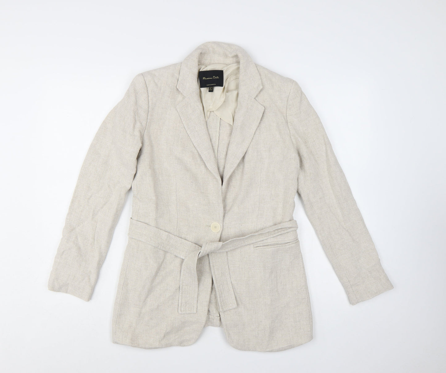 Massimo Dutti Women’s Beige Belted Linen Blazer Size 8