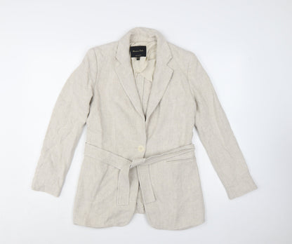Massimo Dutti Women’s Beige Belted Linen Blazer Size 8