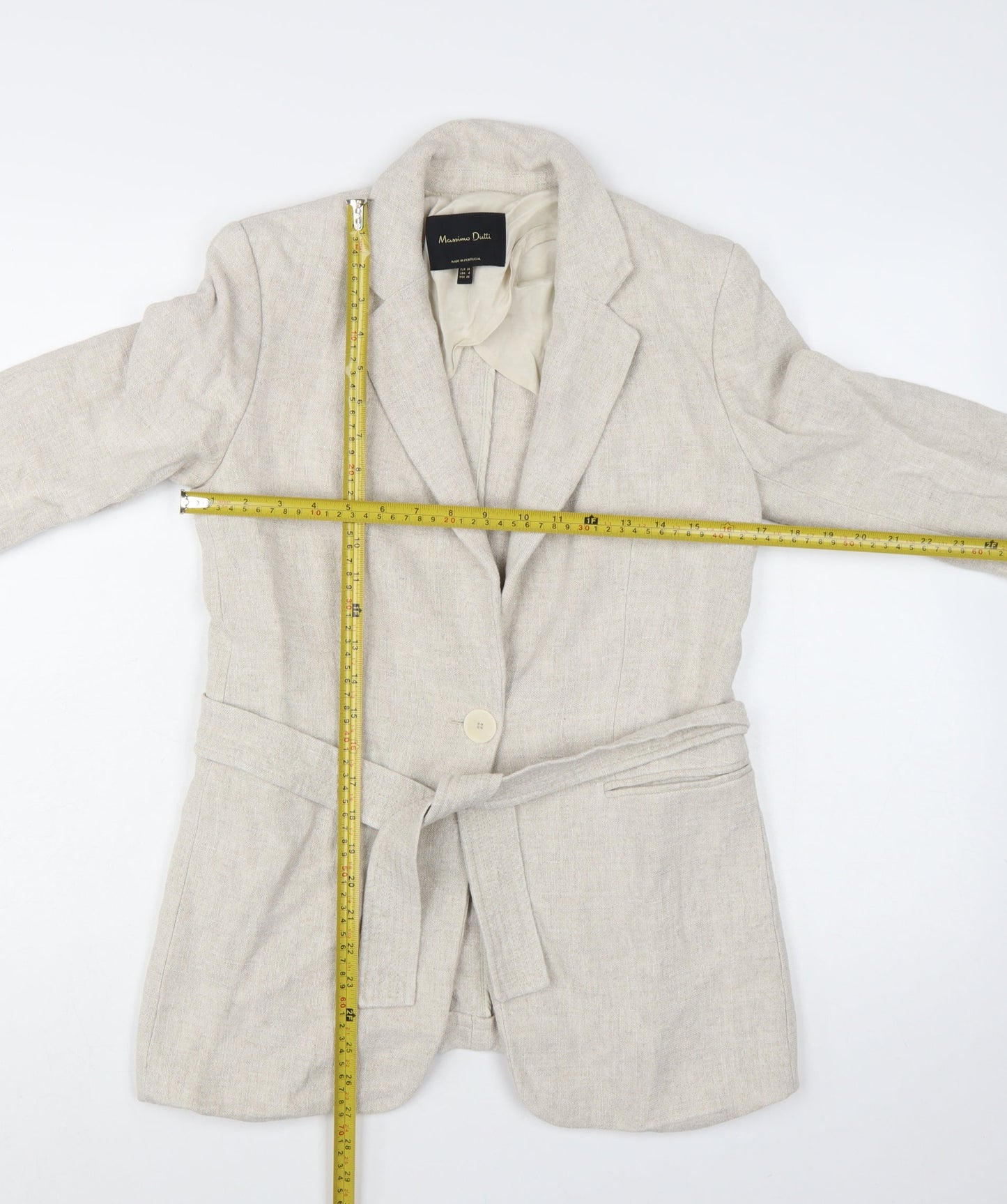 Massimo Dutti Women’s Beige Belted Linen Blazer Size 8