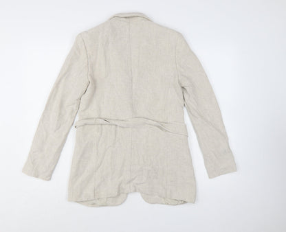 Massimo Dutti Women’s Beige Belted Linen Blazer Size 8
