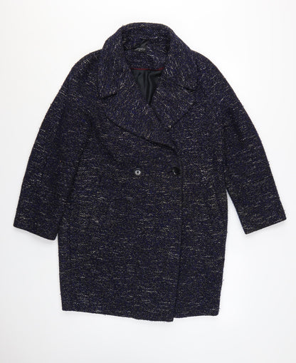 Topshop Womens Blue Tweed Mid-Length Overcoat XS