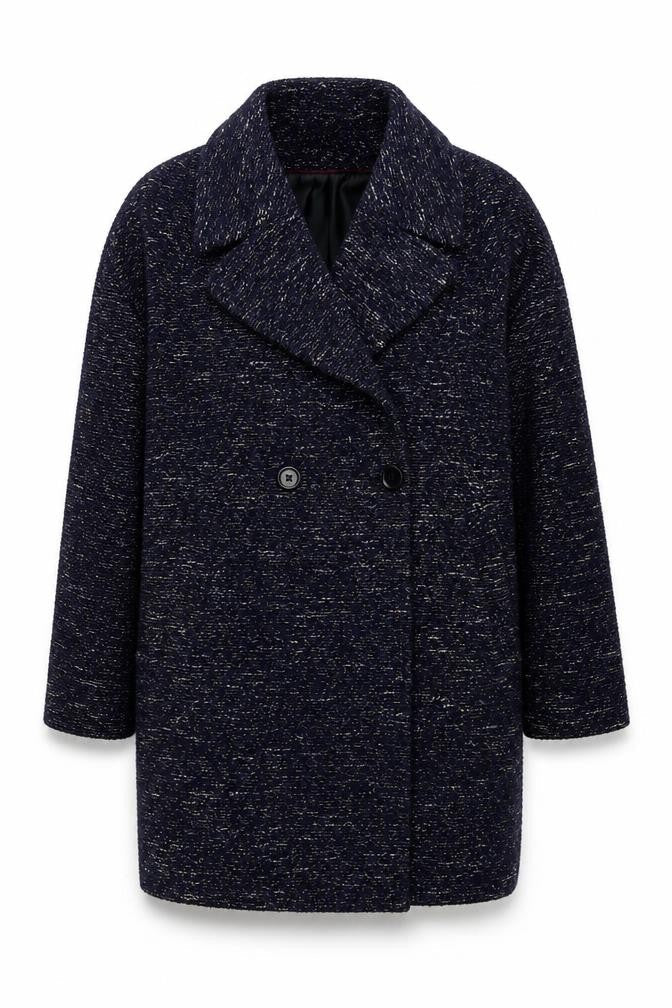 Topshop Womens Blue Tweed Mid-Length Overcoat XS