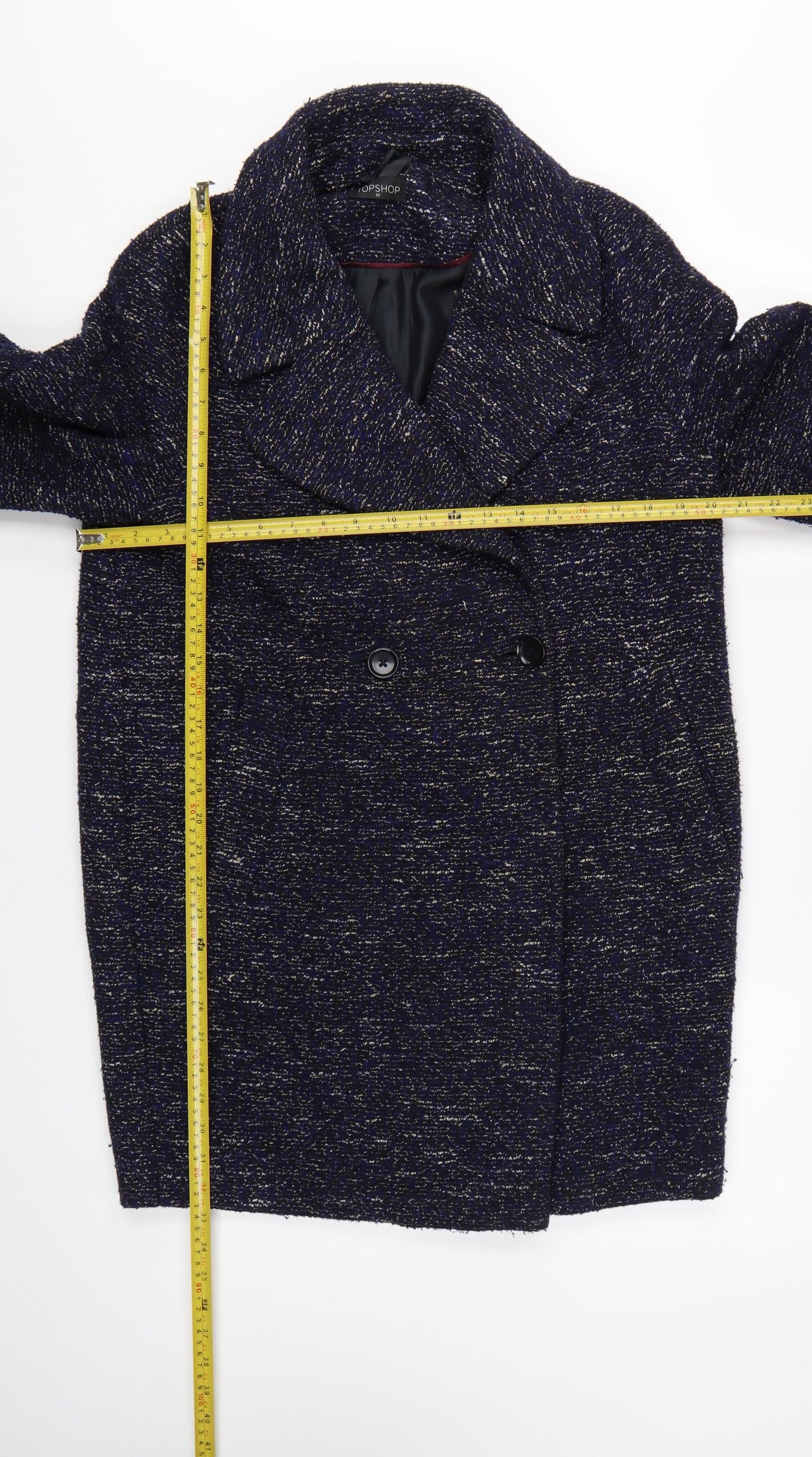 Topshop Womens Blue Tweed Mid-Length Overcoat XS