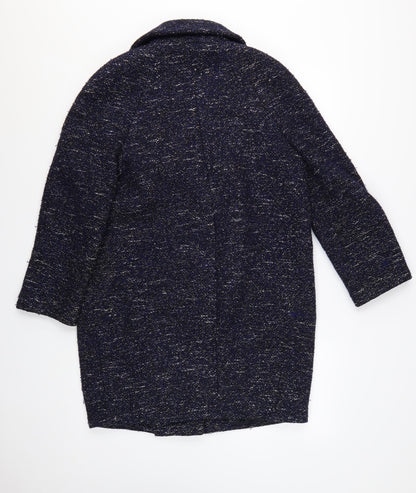 Topshop Womens Blue Tweed Mid-Length Overcoat XS