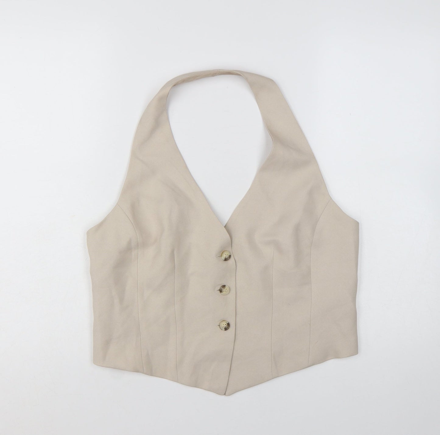 Primark Women Beige Suit Waistcoat L Halter Neck Tailored Vest
