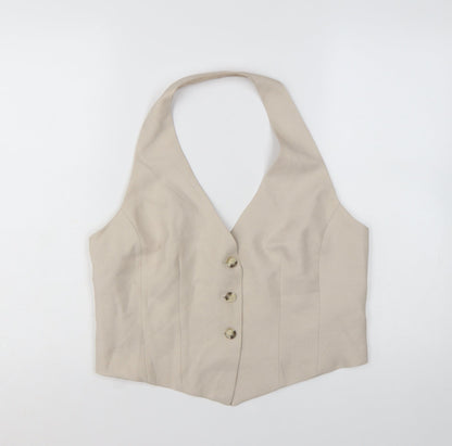 Primark Women Beige Suit Waistcoat L Halter Neck Tailored Vest