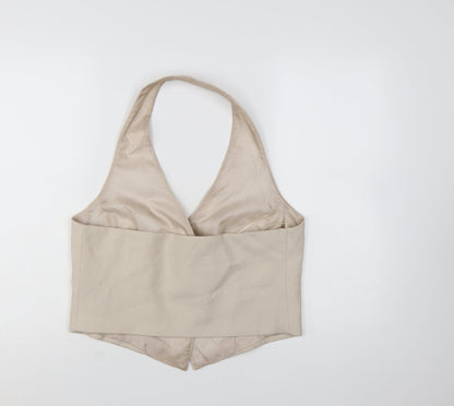 Primark Women Beige Suit Waistcoat L Halter Neck Tailored Vest