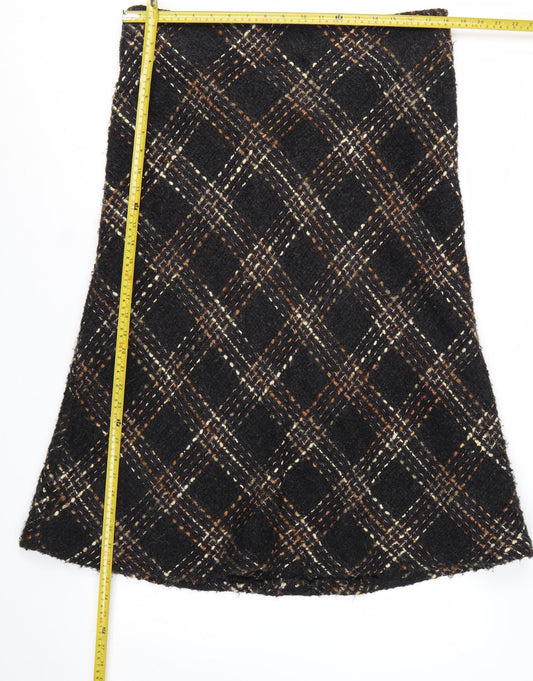 Marks and Spencer Per Una Women's Brown Check Tweed A-Line Skirt Size 16