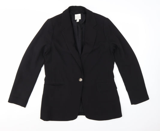 H&M Women's Black UK 12 Single-Breasted Blazer Jacket