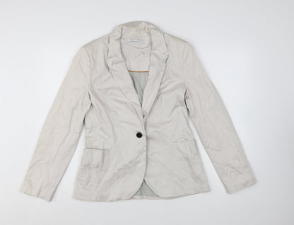Zara Basic Women Beige Single-Breasted Cotton Blazer Size L