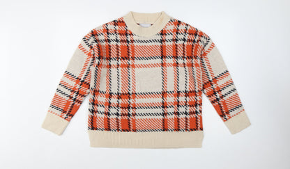 Red Herring Women's Beige Check Wool Blend Pullover Jumper Size 10