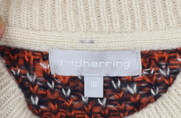 Red Herring Women's Beige Check Wool Blend Pullover Jumper Size 10