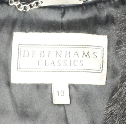 Debenhams Womens Black Wool Cashmere Long Belted Fur Collar Coat Size 10