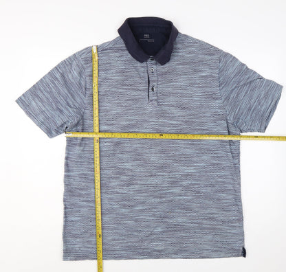 Marks and Spencer Men's Blue Geometric Cotton Blend Polo Shirt Size L