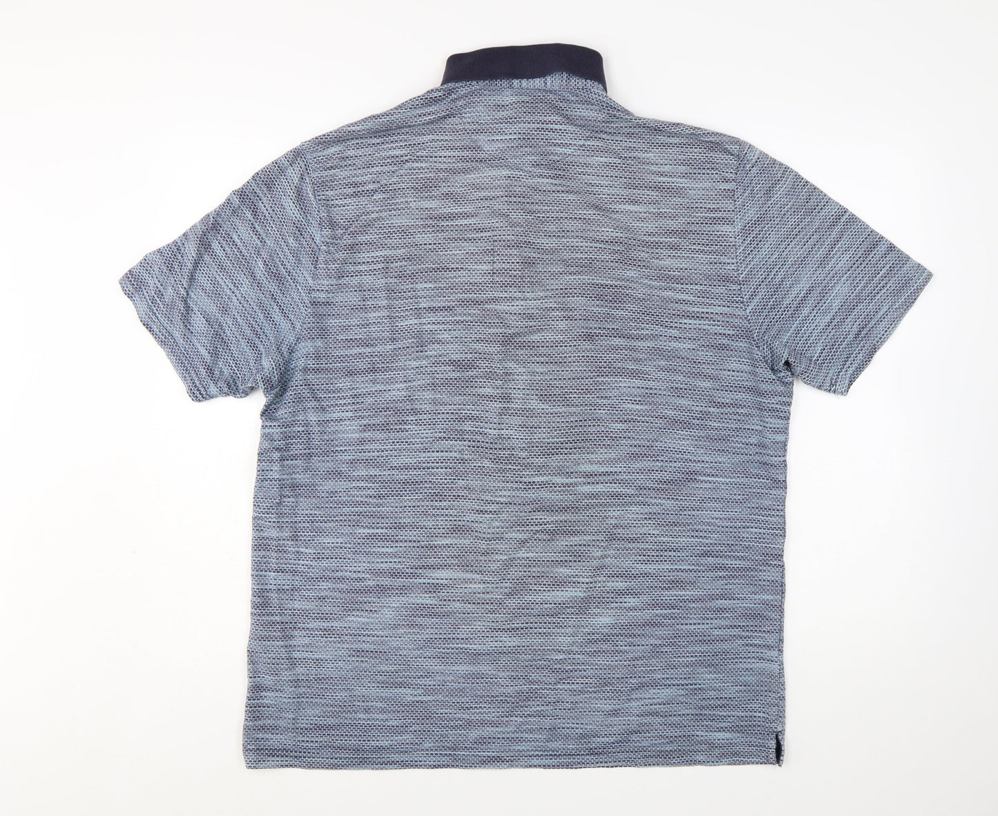 Marks and Spencer Men's Blue Geometric Cotton Blend Polo Shirt Size L