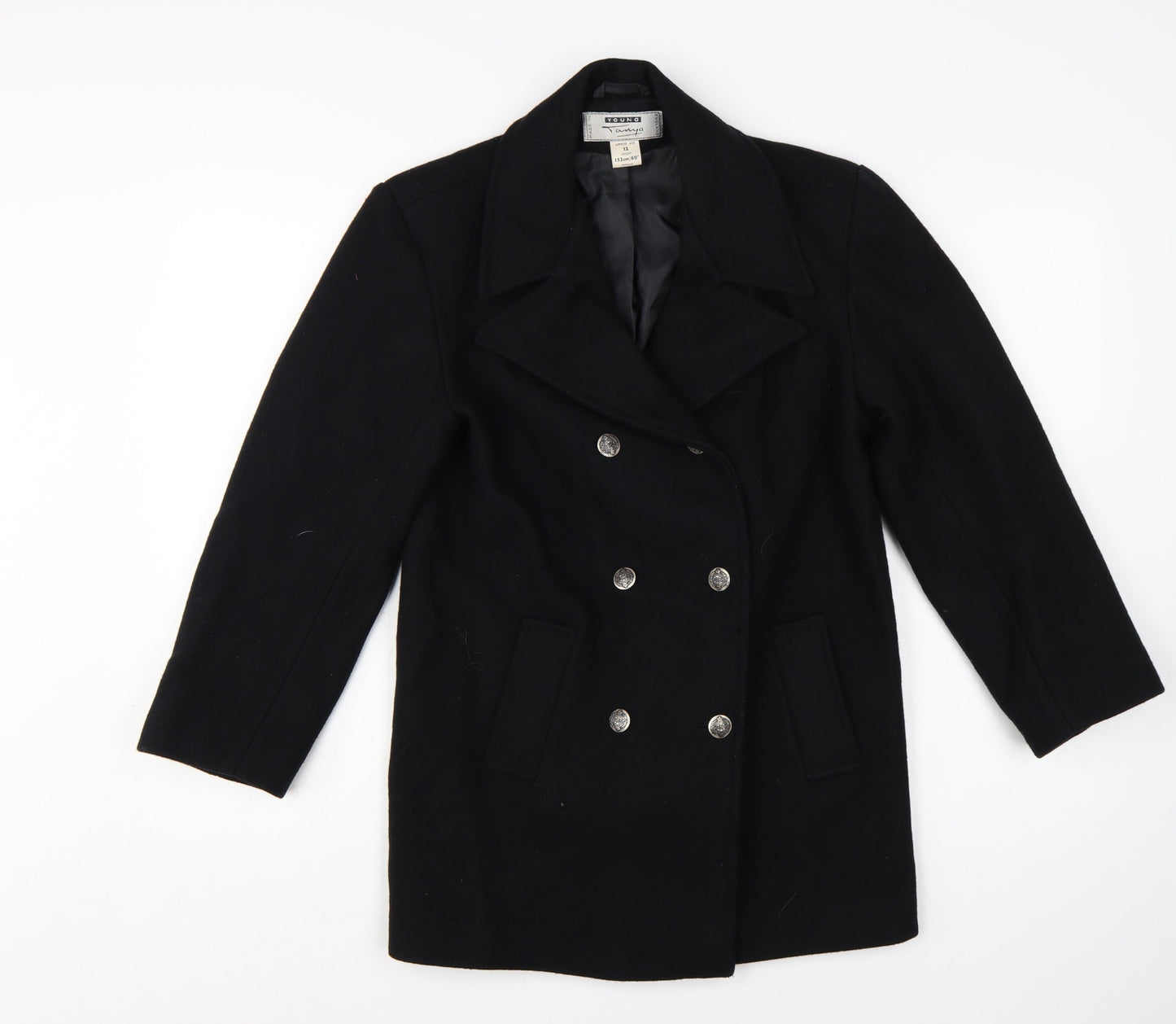 Young Tanya Girls Black Wool Blend Double-Breasted Pea Coat Age 12