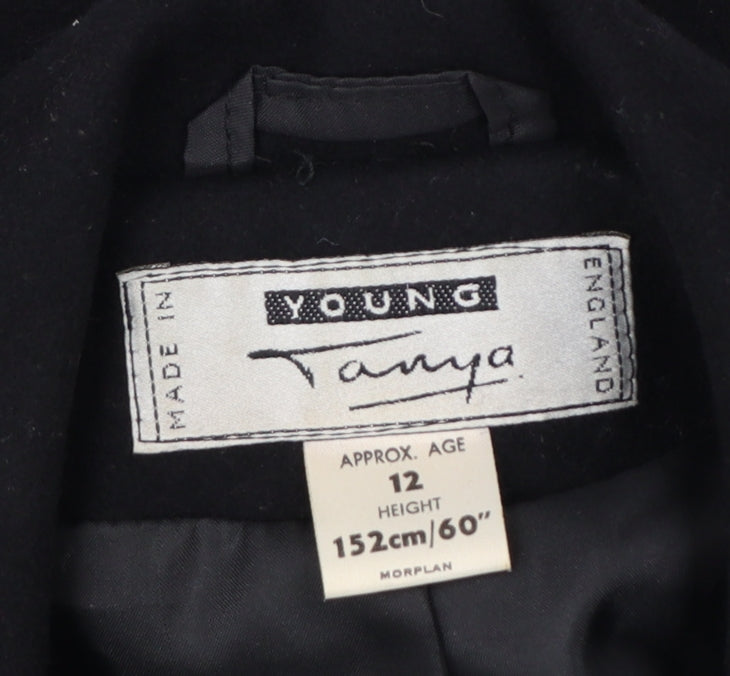 Young Tanya Girls Black Wool Blend Double-Breasted Pea Coat Age 12